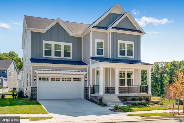 craftsman-style home with covered porch and a garage