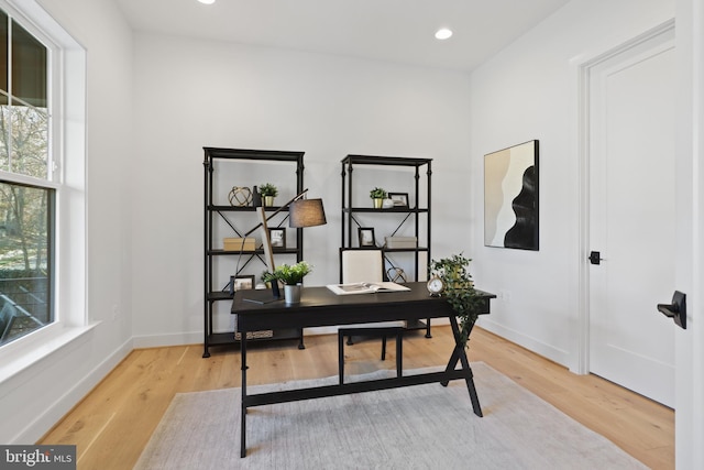 office space featuring a wealth of natural light and light hardwood / wood-style floors