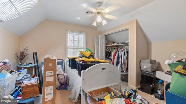 interior space featuring ceiling fan