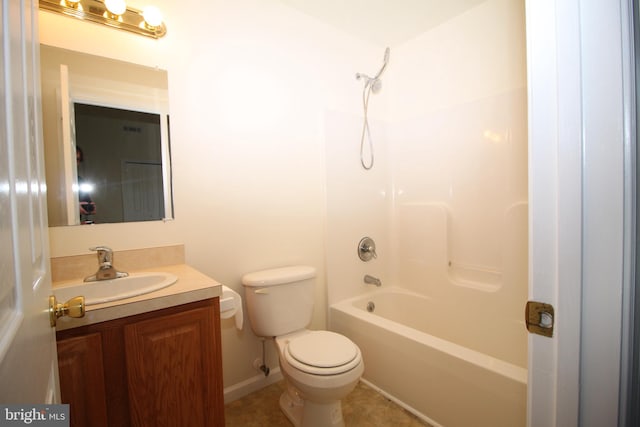 full bathroom with tile patterned flooring, vanity, tub / shower combination, and toilet