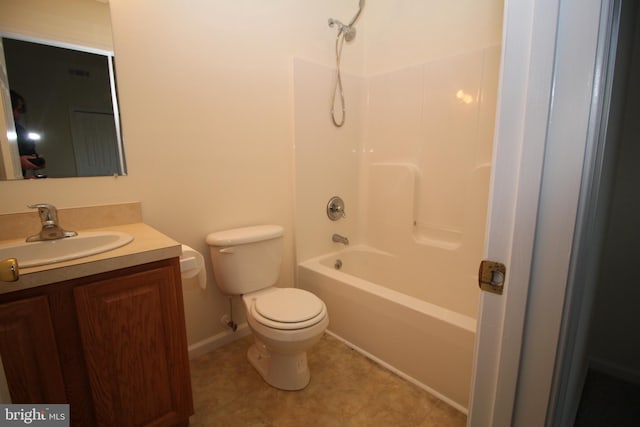 full bathroom featuring vanity, toilet, and shower / washtub combination