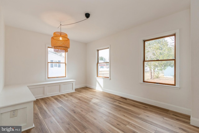 unfurnished room featuring light hardwood / wood-style floors and plenty of natural light