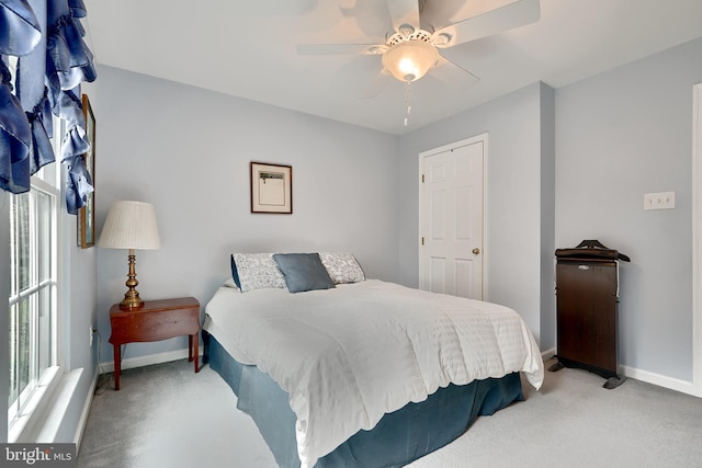 bedroom featuring carpet flooring and ceiling fan