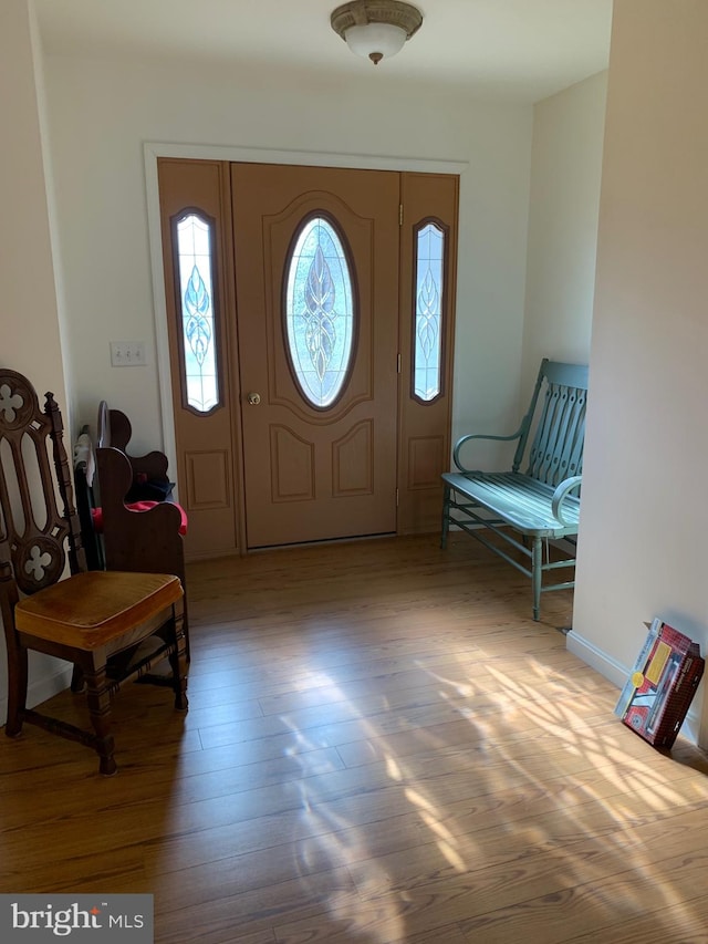 entryway with hardwood / wood-style flooring