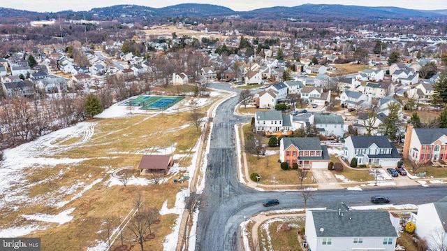 drone / aerial view with a mountain view