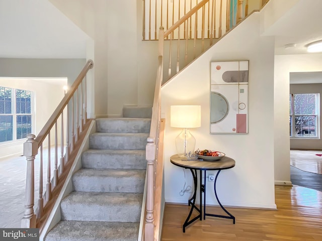 stairway with wood-type flooring