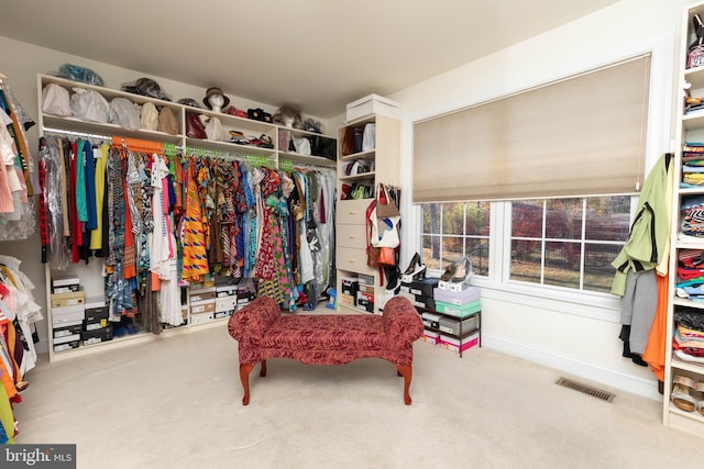 spacious closet featuring light carpet