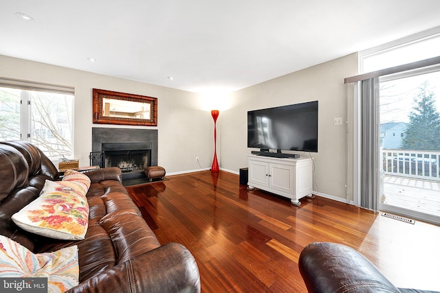 living room with wood-type flooring