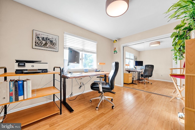 office with wood-type flooring