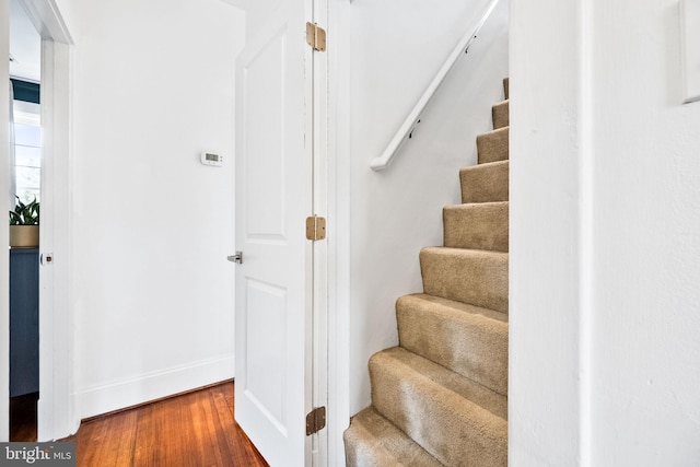 stairway with wood-type flooring