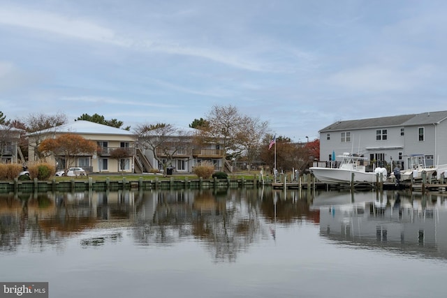 view of water feature with a boat dock