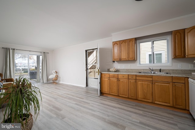 kitchen featuring light hardwood / wood-style floors, a wealth of natural light, and sink