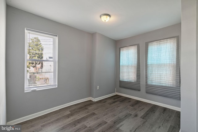 spare room with dark wood-type flooring