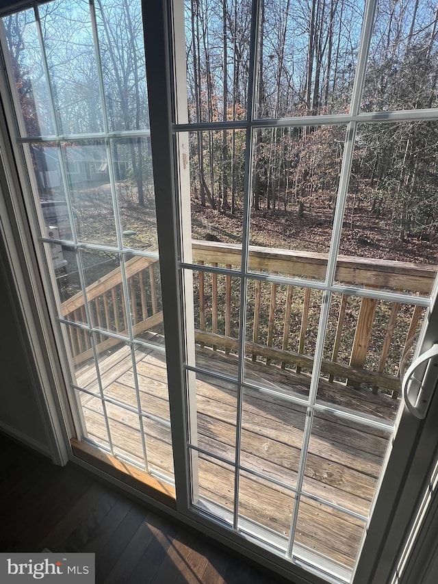 doorway with hardwood / wood-style floors