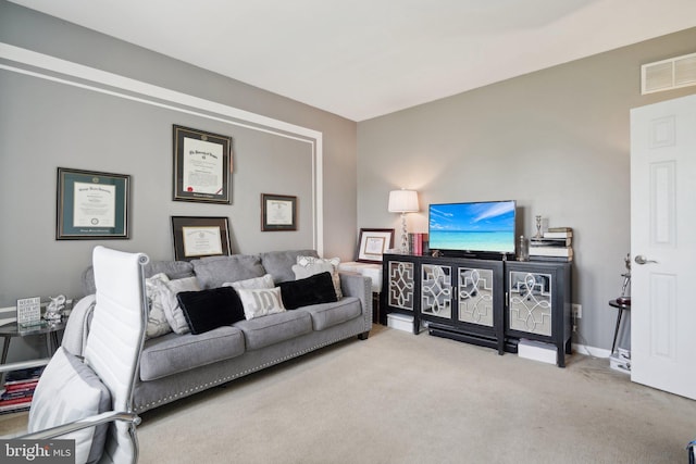 living room featuring light colored carpet