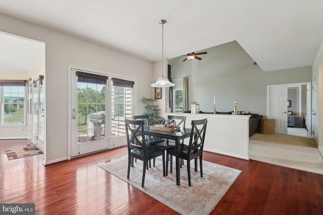 dining room featuring ceiling fan and hardwood / wood-style floors