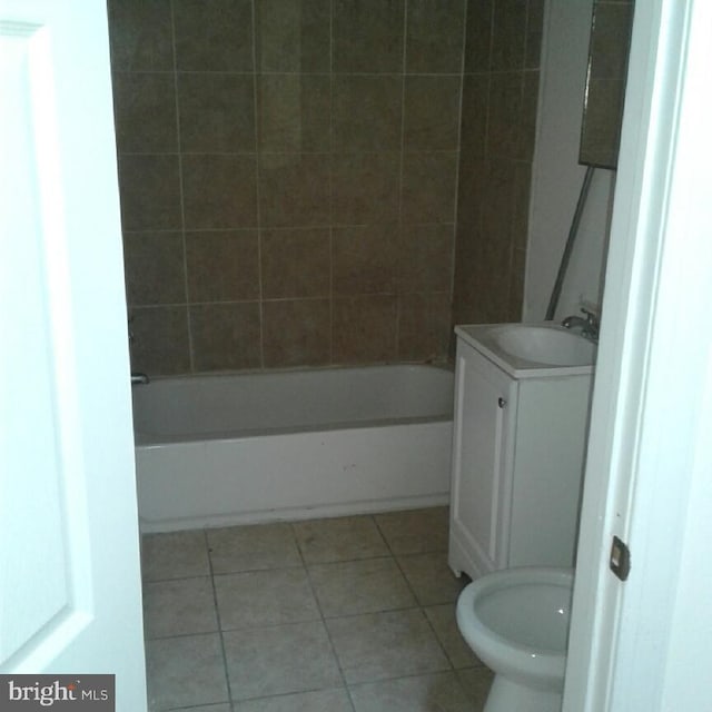 full bathroom with tile patterned flooring, vanity, toilet, and washtub / shower combination