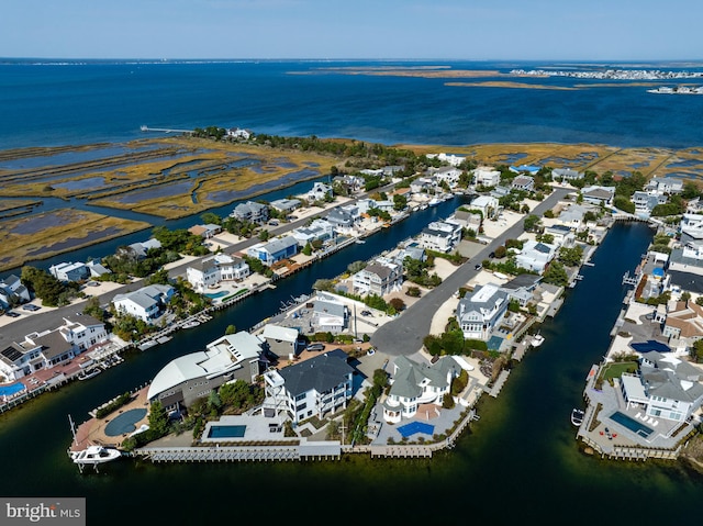 drone / aerial view featuring a water view