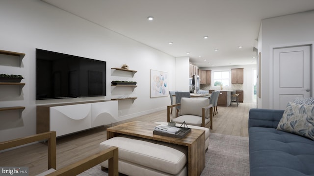 living room with light hardwood / wood-style floors