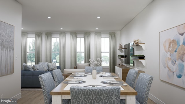 dining area with light wood-type flooring