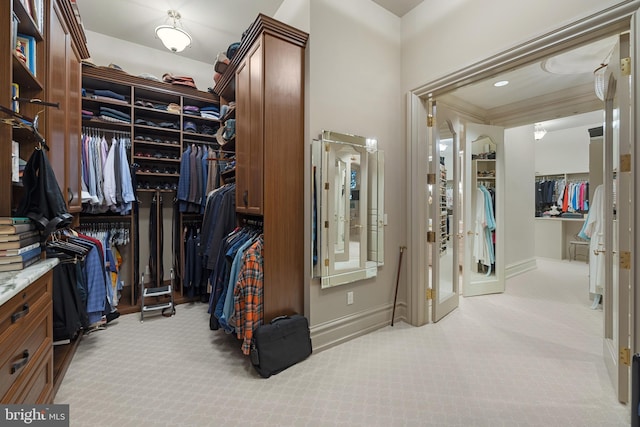 spacious closet with light colored carpet