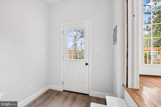 entryway with light hardwood / wood-style flooring