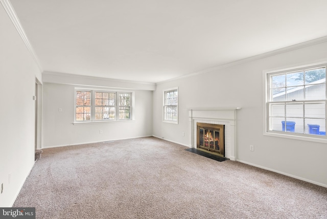 unfurnished living room featuring carpet and a wealth of natural light