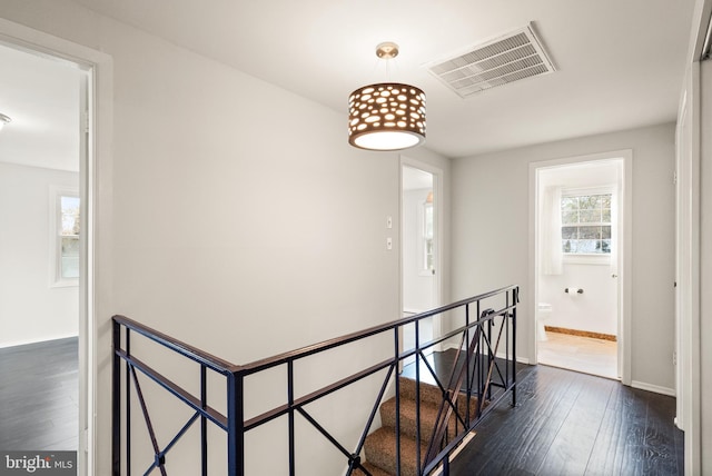 hallway with dark wood-type flooring