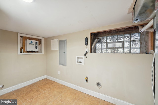 clothes washing area with hookup for a washing machine and electric panel