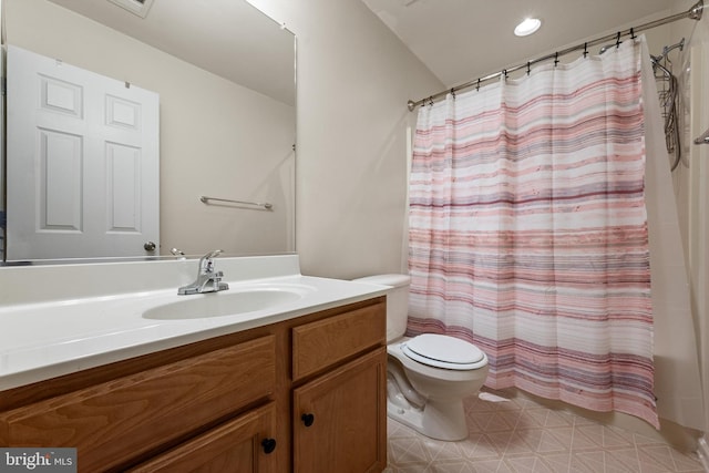 full bathroom featuring vanity, toilet, and shower / bathtub combination with curtain