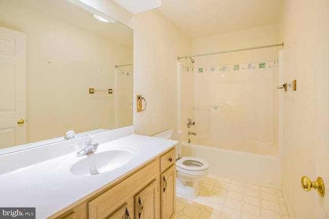 full bathroom featuring vanity, toilet, and shower / tub combination