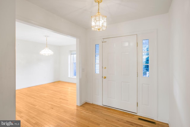 foyer entrance with plenty of natural light and wood-type flooring