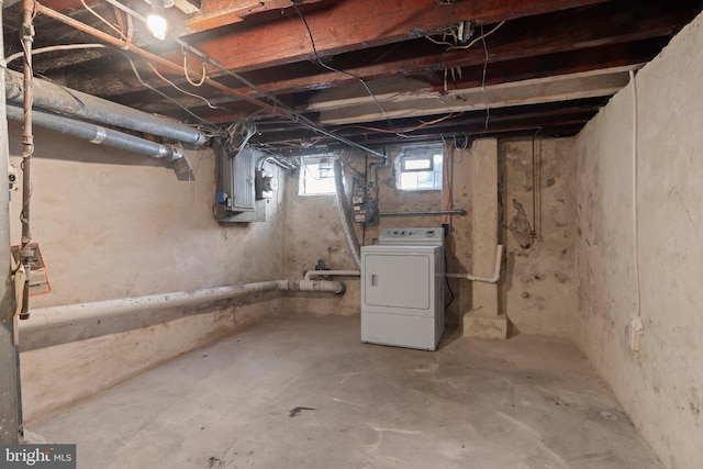 basement with washer / dryer and electric panel