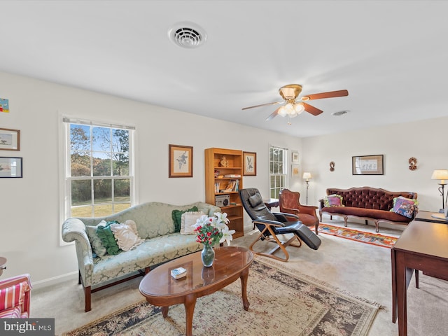 7369 Drum Point Rd, Saint Michaels, MD 21663 - carpeted living area featuring a ceiling fan and baseboards