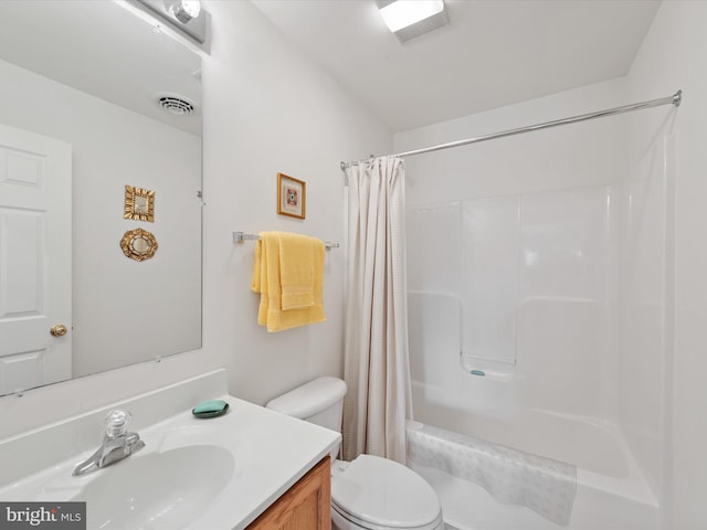 7369 Drum Point Rd, Saint Michaels, MD 21663 - bathroom with vanity, toilet, and shower / bathtub combination with curtain