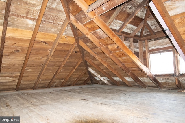 view of unfinished attic