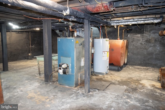 basement featuring electric water heater