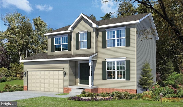 view of front of property with a garage and a front yard