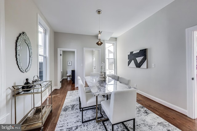 dining room with dark hardwood / wood-style flooring