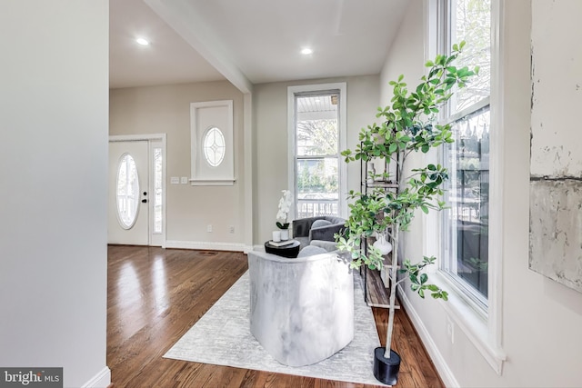 foyer with dark hardwood / wood-style flooring