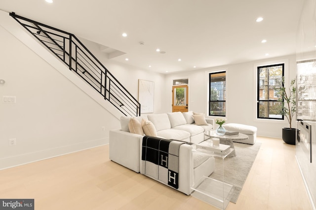 living room featuring light wood-type flooring