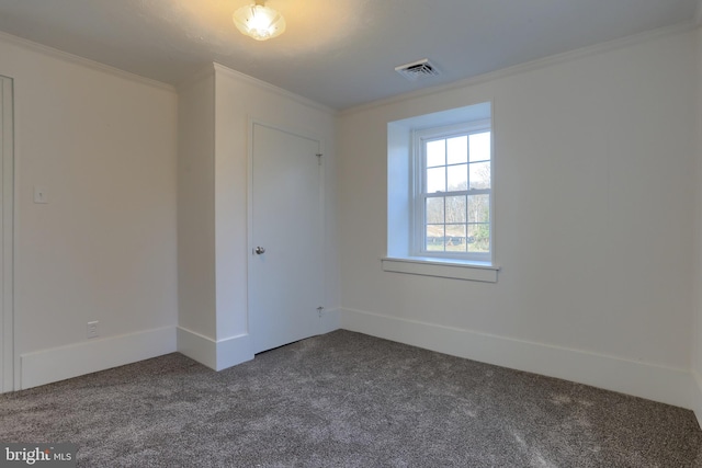 spare room with carpet floors and crown molding