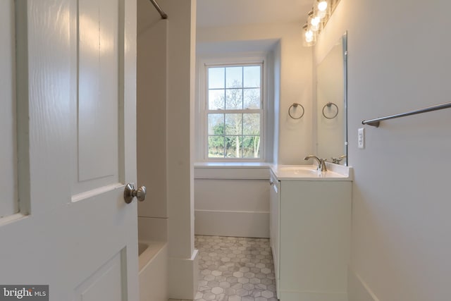 bathroom with vanity and tile patterned floors