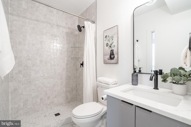 bathroom with vanity, toilet, and walk in shower