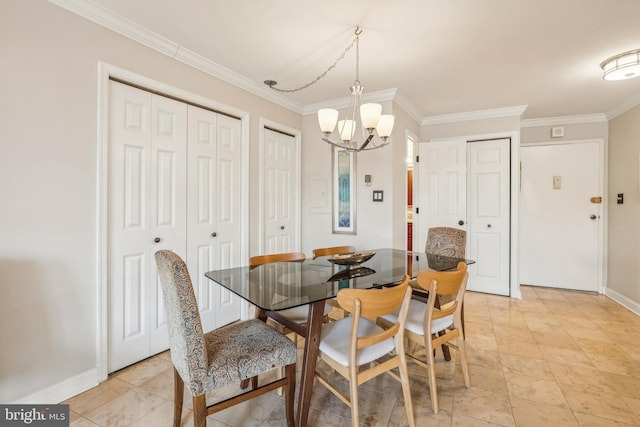 dining room featuring an inviting chandelier and ornamental molding