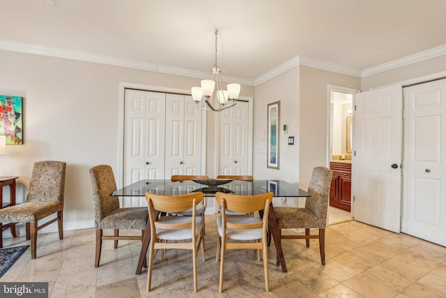 dining space featuring a notable chandelier and ornamental molding