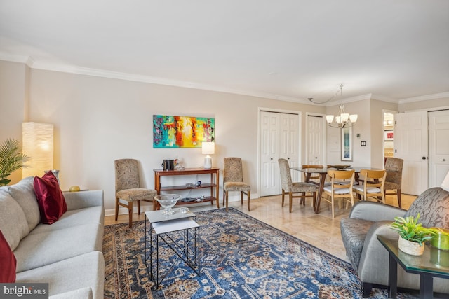 1239 Vermont Ave NW Unit 602, Washington, DC 20005 - living room with a chandelier, ornamental molding, and baseboards