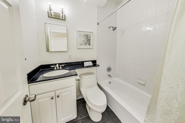 full bathroom with tile patterned flooring, vanity, shower / bath combination with curtain, and toilet