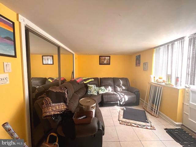 living room featuring light tile patterned floors