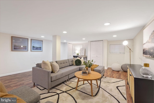 living room featuring light wood-type flooring